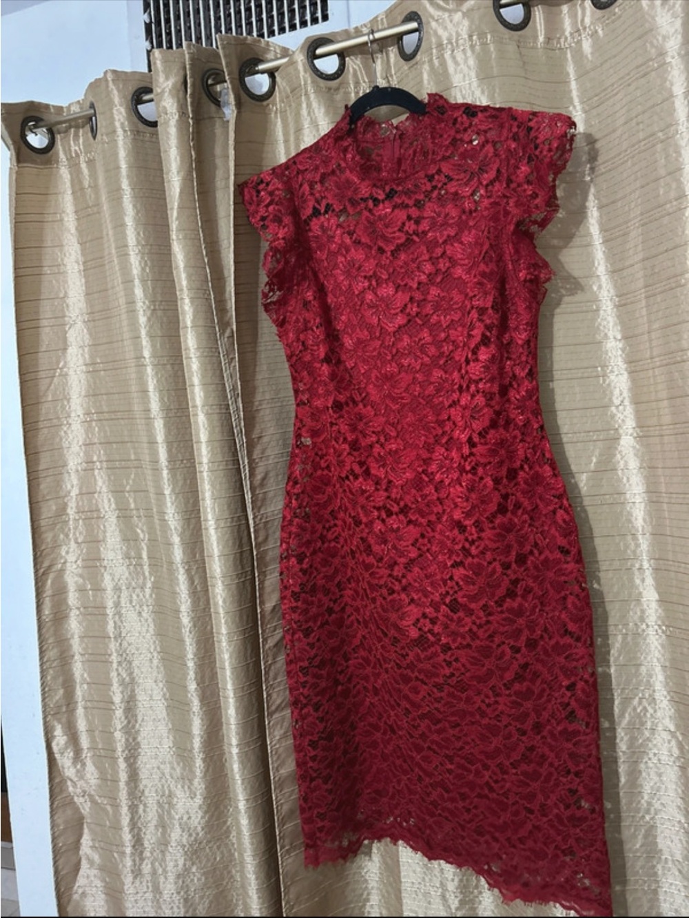 Enfocus Studio Red Lace Midi Dress with Floral Overlay